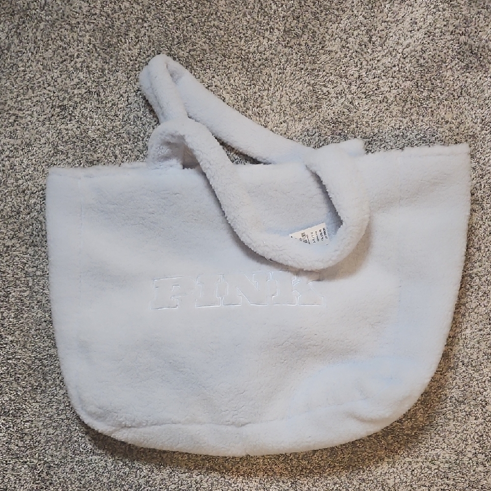 PINK Victoria's Secret Soft Light Blue Fuzzy Tote